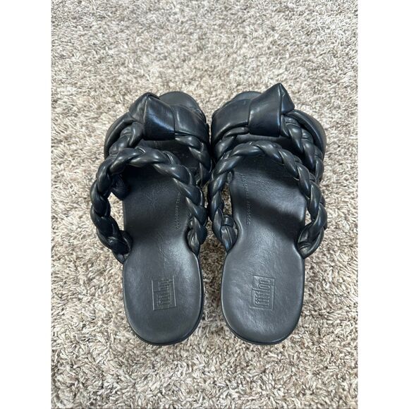 Fitflop Braid Slide Open Toe Sandal Shoes Faux Leather Black Women’s 8 Comfort - Picture 3 of 8